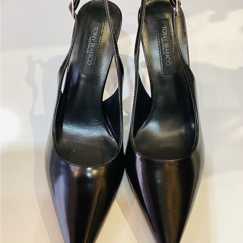 Baz Hi shine slingback Tony Bianco Black Women's Heels